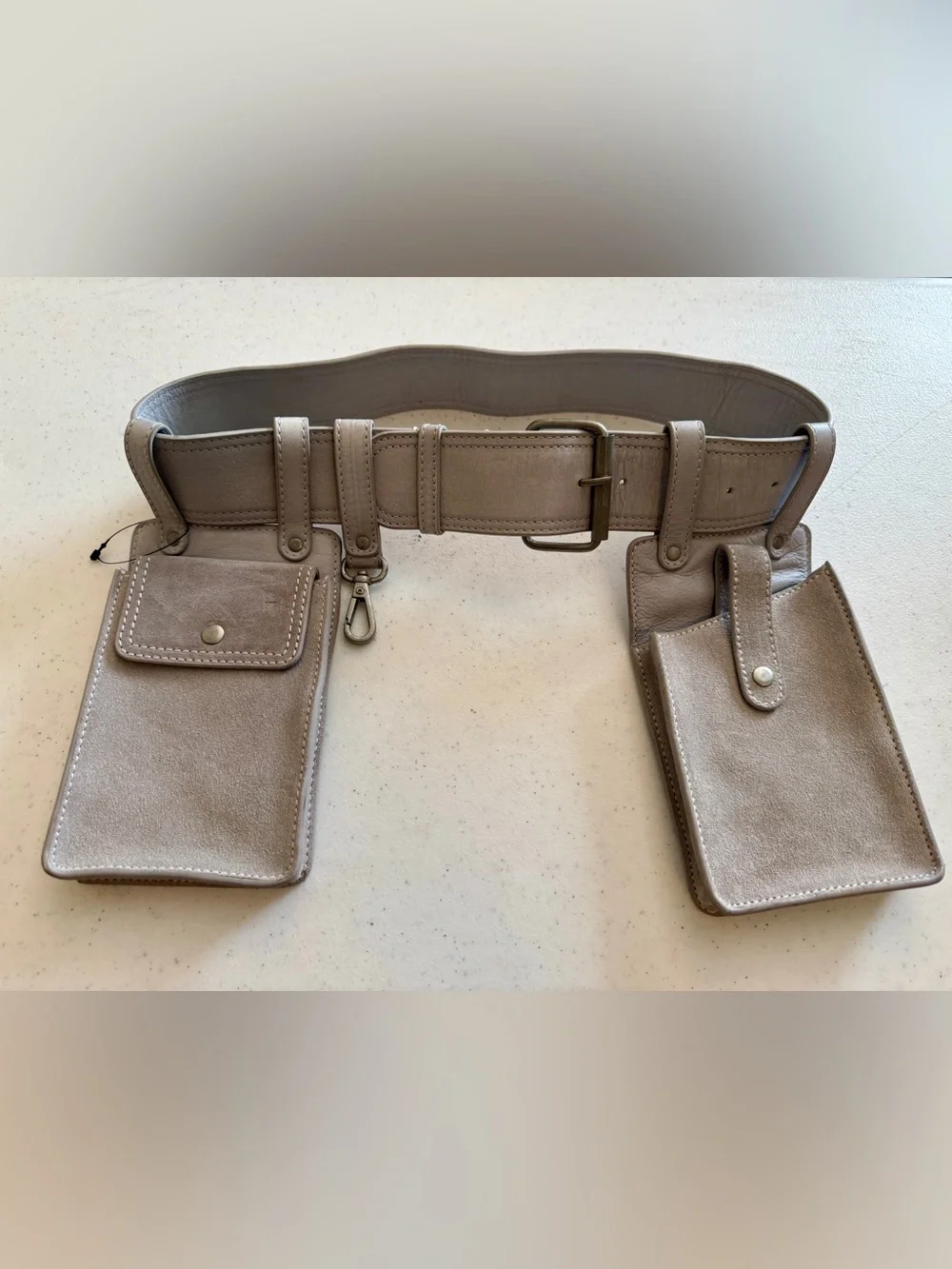 Free People Geralt Pocket Belt- S. Gray Mixed Leather & Suede